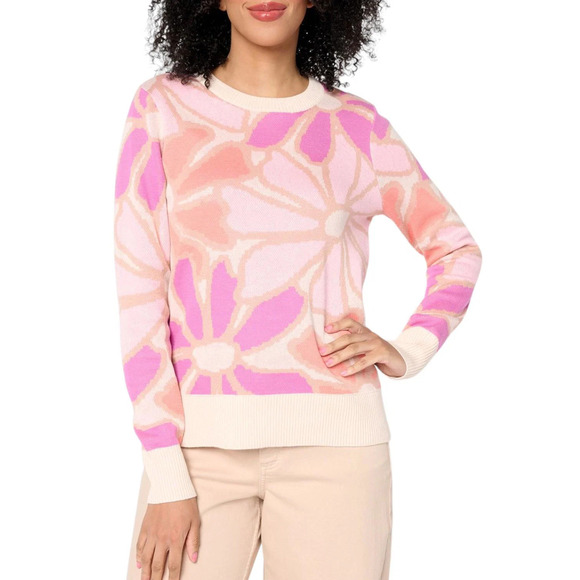 AnyBody Tops - AnyBody Women's Crew Neck Intarsia Sweater Floral/Birch - Regular